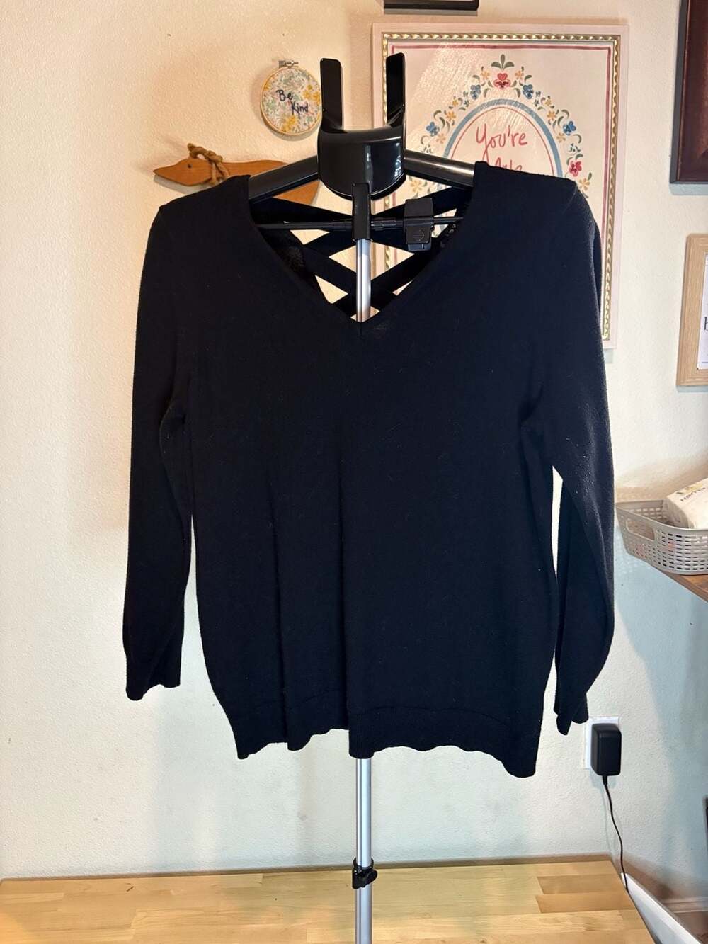 Love Ellie Black Mia Back Detail Lattice V-Neck Pullover Sweater Plus Size 1X
